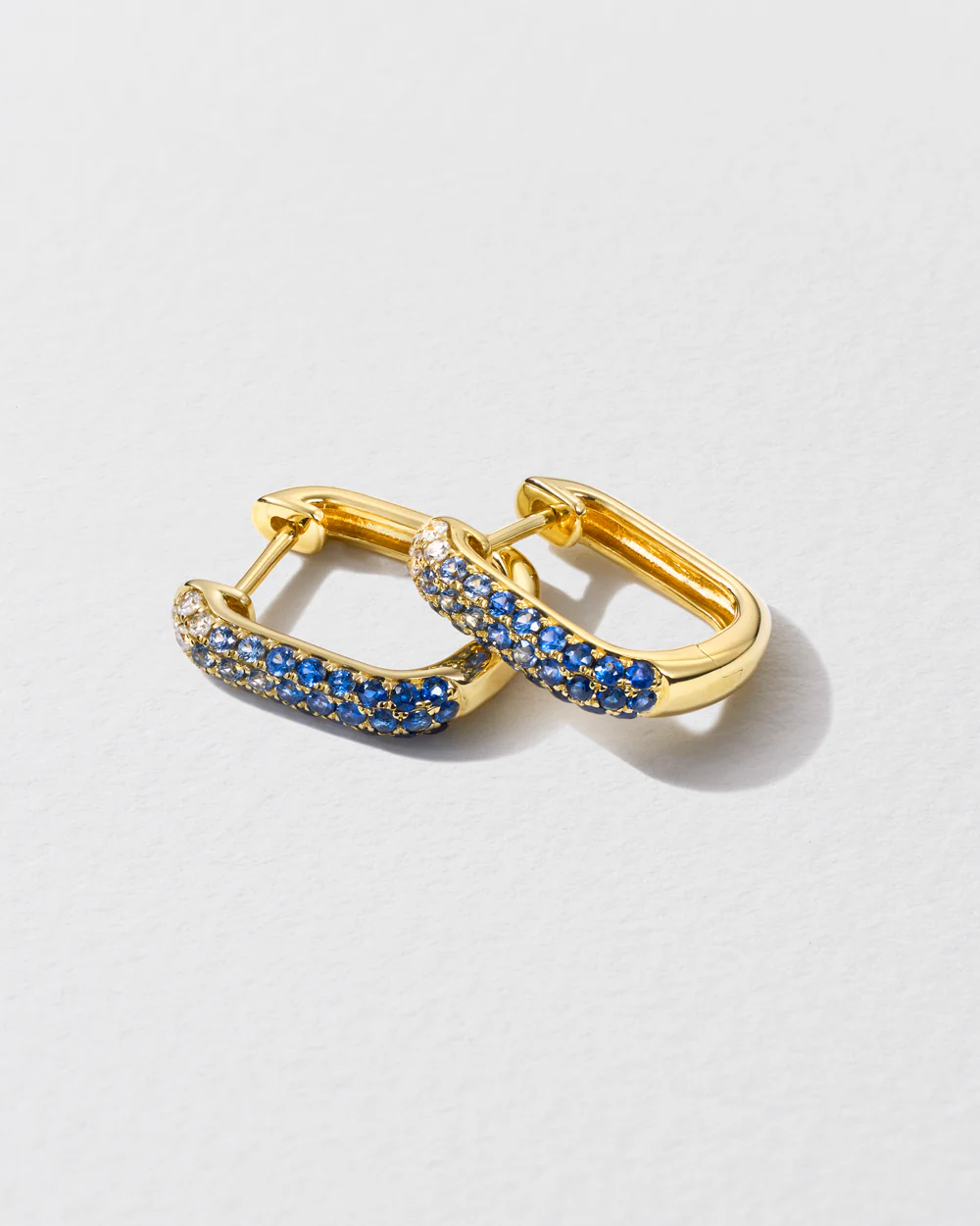 Diamond & Blue Sapphire Oval Hoop Earrings - Image 3