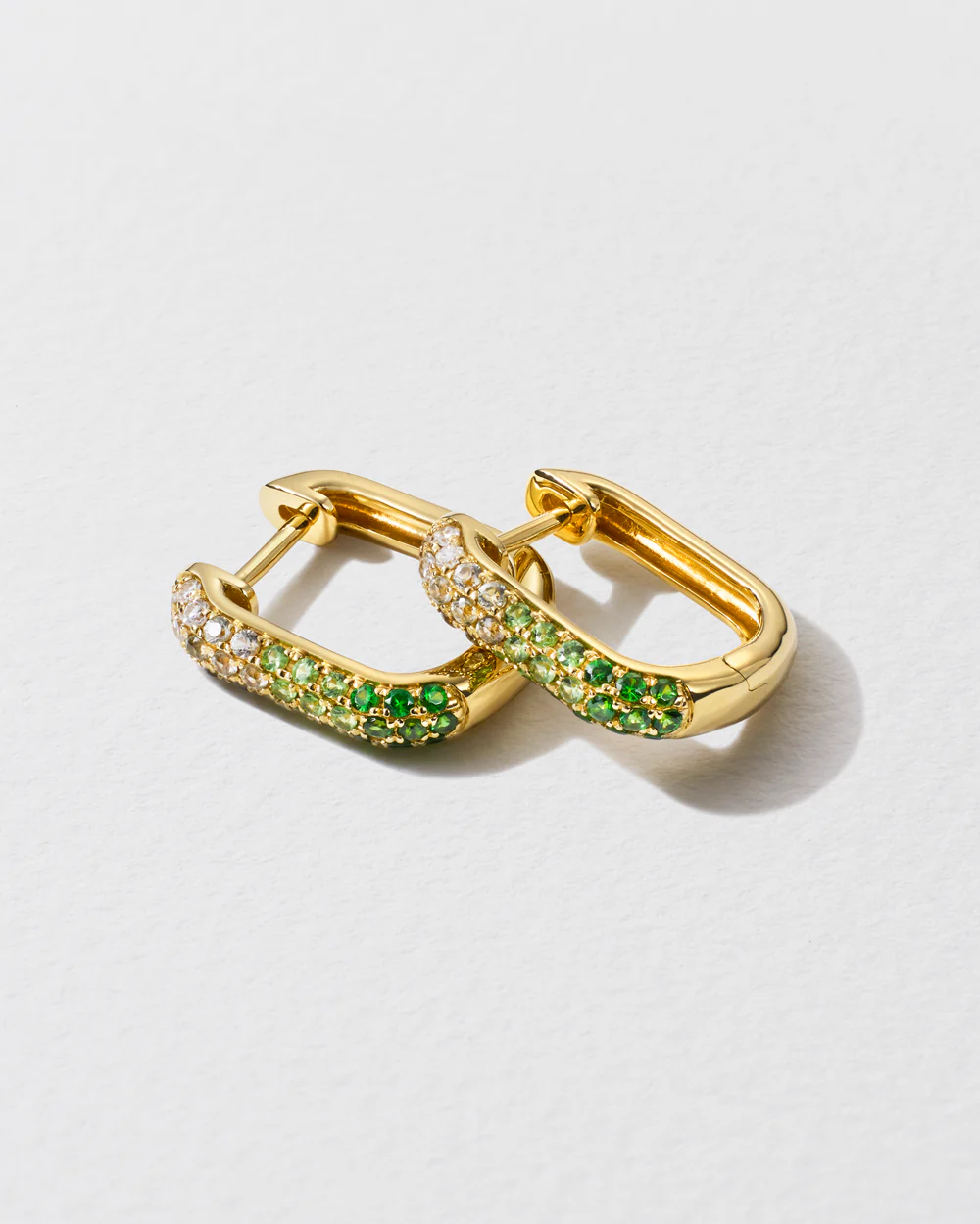 Diamond & Green Sapphire Oval Hoop Earrings - Image 3
