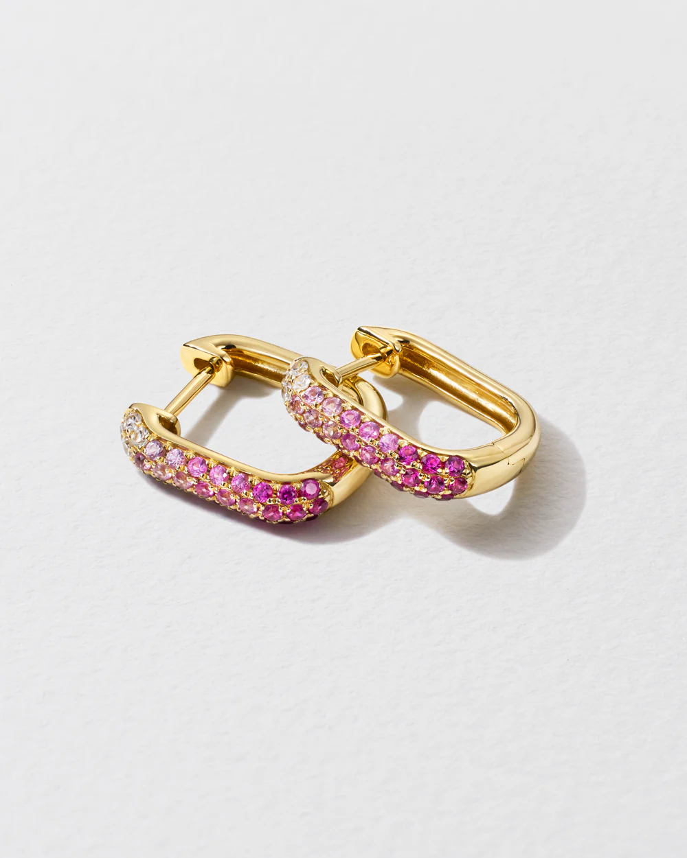 Diamond & Pink Sapphire Oval Hoop Earrings - Image 3