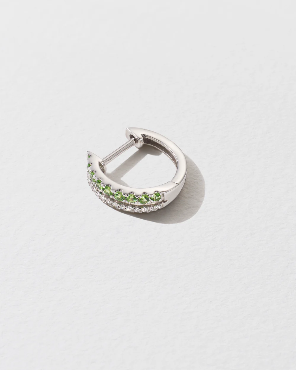 Double Diamond & Green Garnet Row Hoop Earring - Image 3