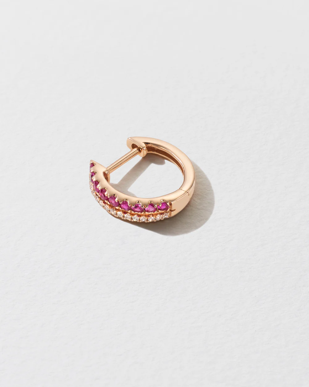 Double Diamond & Pink Sapphire Row Hoop Earring - Image 3