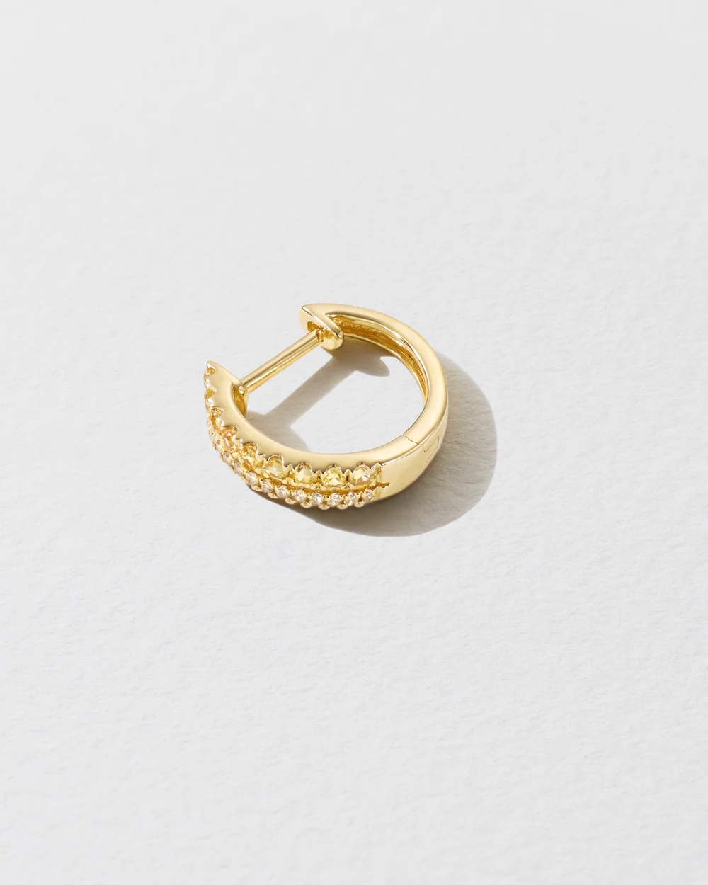 Double Diamond & Yellow Sapphire Row Hoop Earring - Image 3