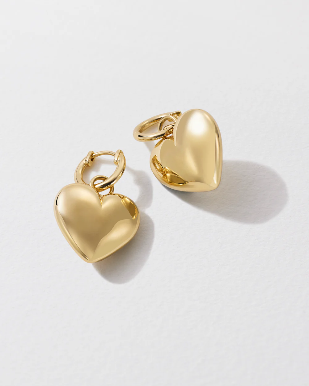 Gold Puffy Heart Drop Hoop Earrings - Image 3