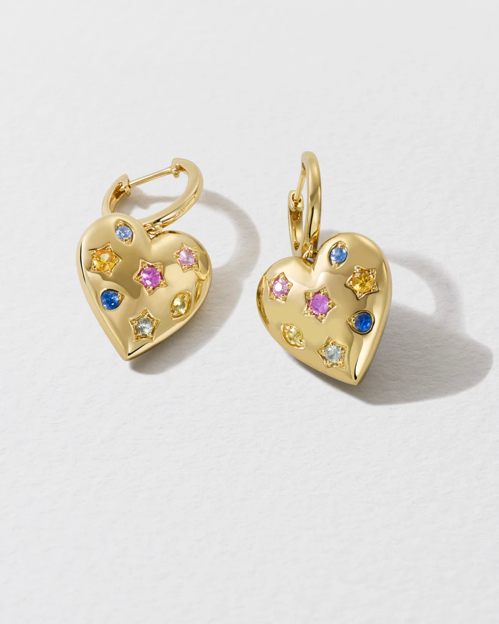 Rainbow Sapphire Confetti Heart Hoop Earrings - Image 3