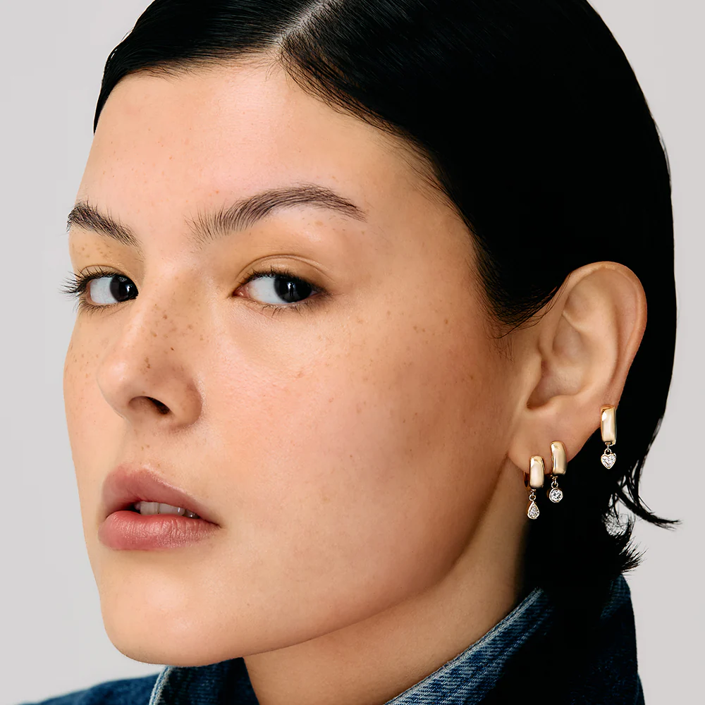 Round Diamond Everyday Drop Hoop Earrings - Image 3