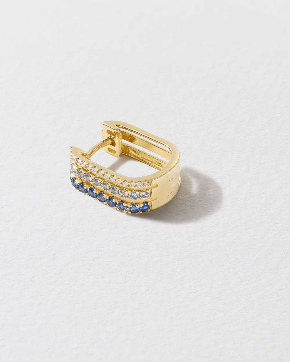 Triple Diamond & Blue Sapphire Row Hoop Earring - Image 3