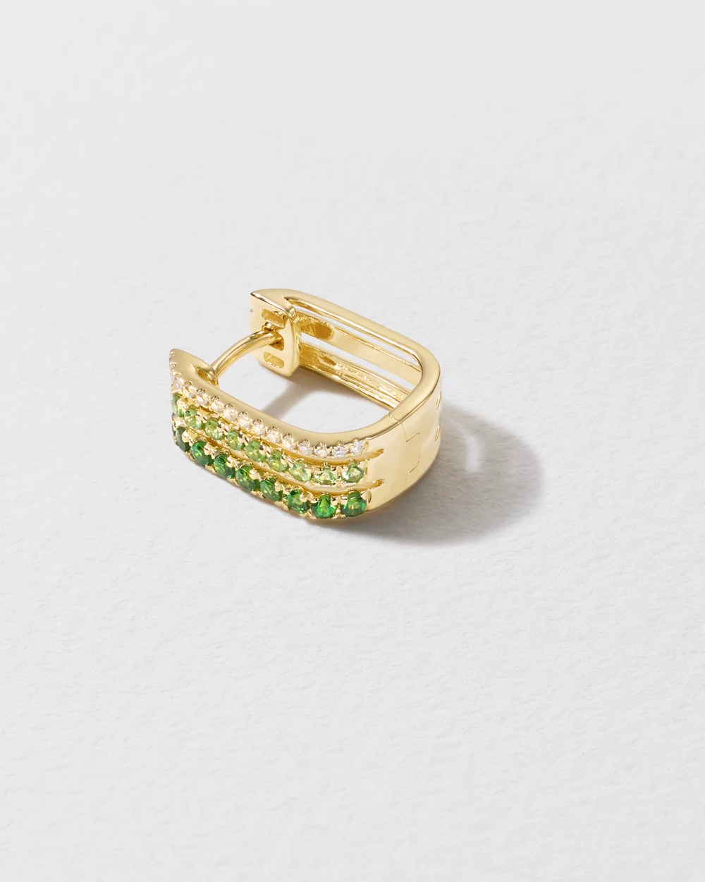 Triple Diamond & Green Garnet Row Hoop Earring - Image 3