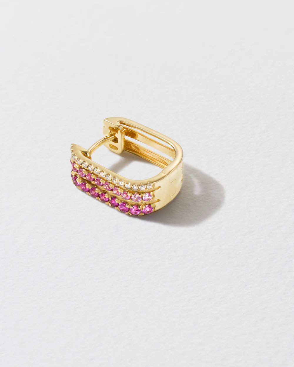 Triple Diamond & Pink Sapphire Row Hoop Earring - Image 3