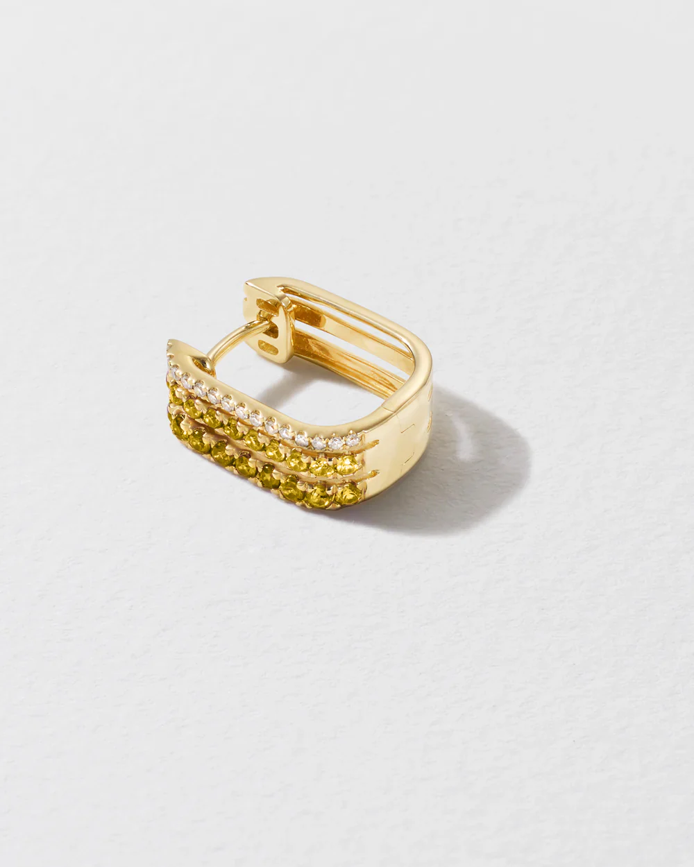 Triple Diamond & Yellow Sapphire Row Hoop Earring - Image 3